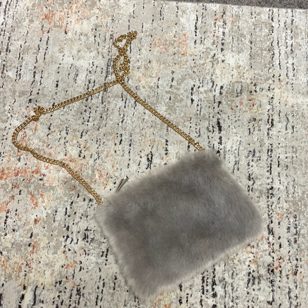 Faux Fur Bag w/ Gold Chain Strap